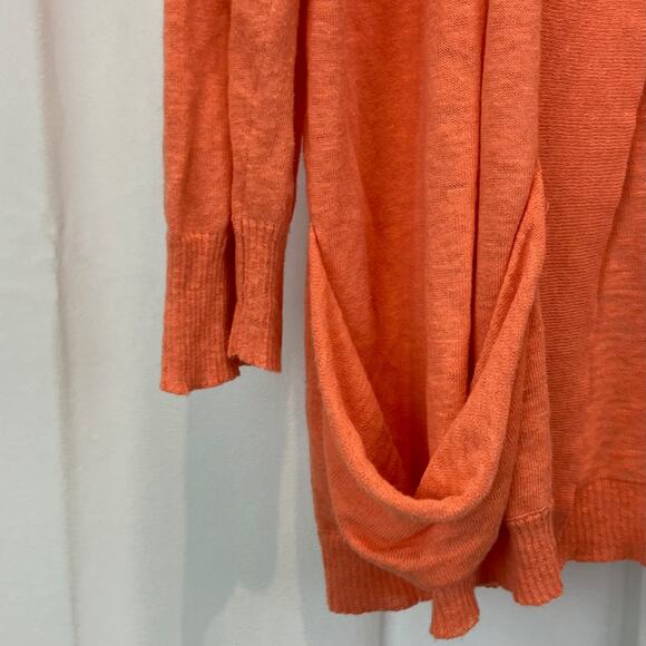 EILEEN FISHER Open Cardigan Sweater 3/4 Sleeve Pockets Linen Cotton Orange M - Picture 4 of 7